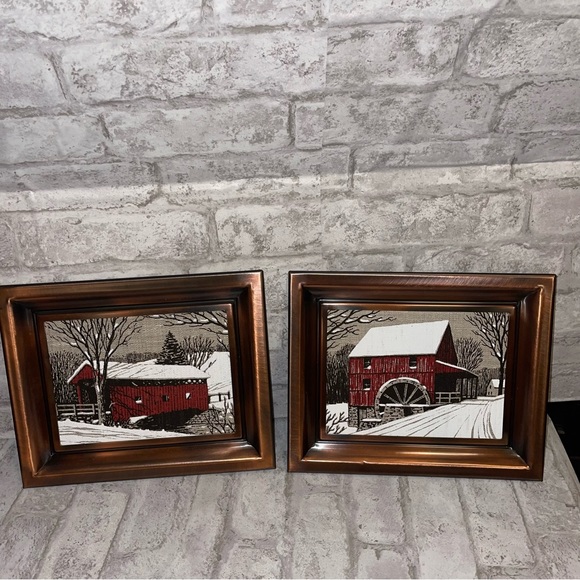 Vintage Coppercraft Guild Hand Painted Winter Scenes Wall Hangings - Set of Two - Picture 1 of 9
